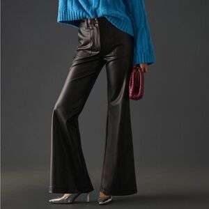 Maeve Naomi Black vegan leather wide-leg flare pant, 29